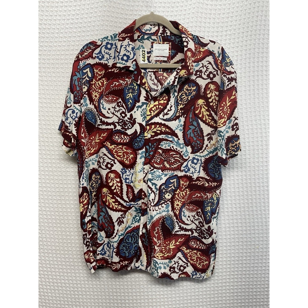 Denim & Flower Ricky Singh Men's L Paisley Hawaiian Short Sleeve Button Up Shirt